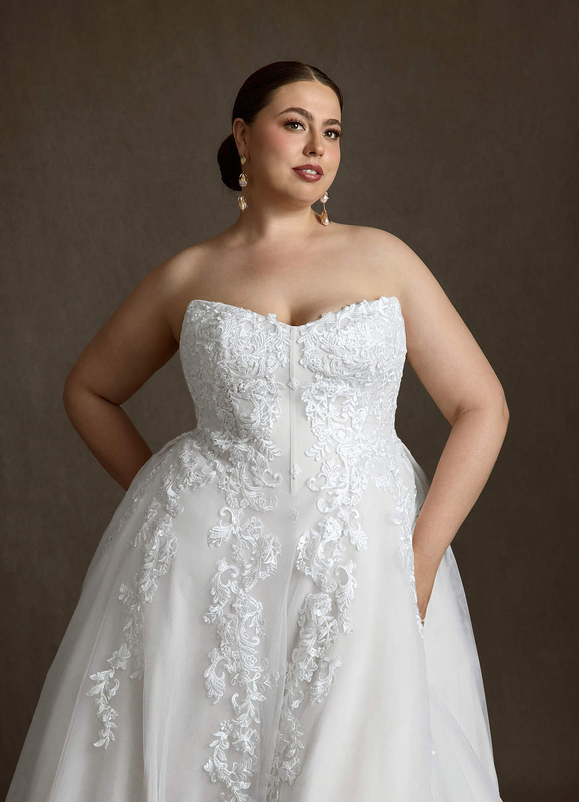 Azazie Sonnet Wedding Dresses Diamond White Ball-Gown Strapless Lace Dress image13