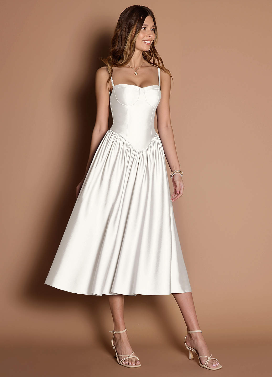 Azazie Ottilie Wedding Dresses Diamond White A-Line Sweetheart Neckline Stretch Satin Dress image2