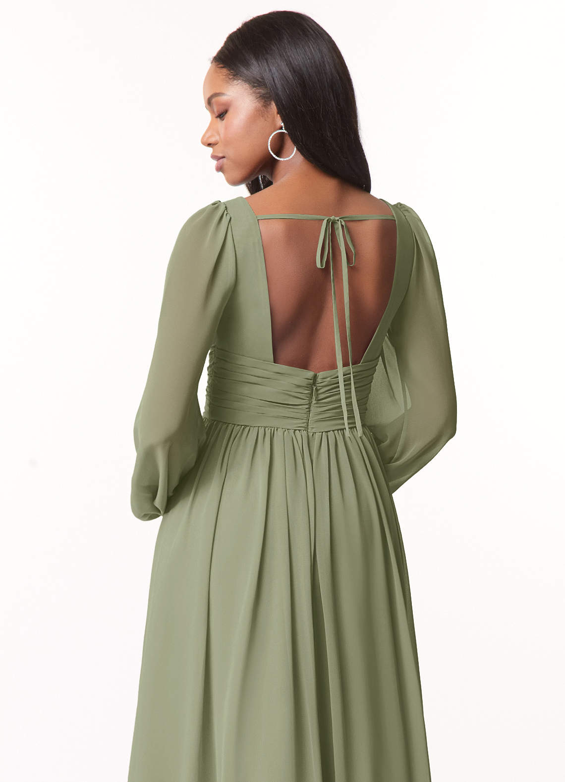 Azazie Norah Vestidos de madrinha de casamento Vestido Pistache de Chiffon de Linha A com Manga comprida image2