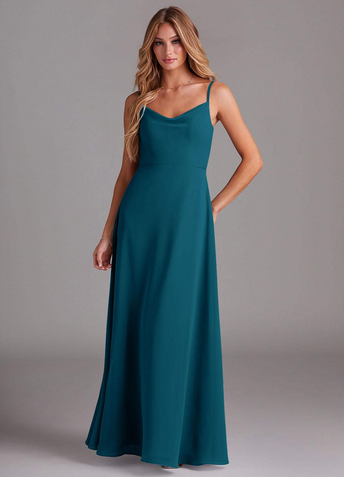 Azazie Daenerys Brautjungfernkleider A-Linie Kutte Chiffon Kleid Tintenblau image1