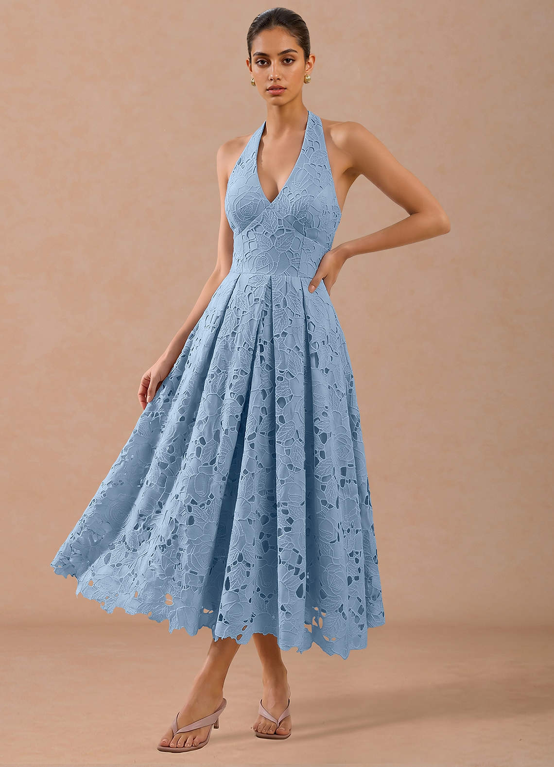 light blue midi dress formal Halter Tie Jacquard Perfect for your next formal or graduation event Mina Midi Dress, in Baby