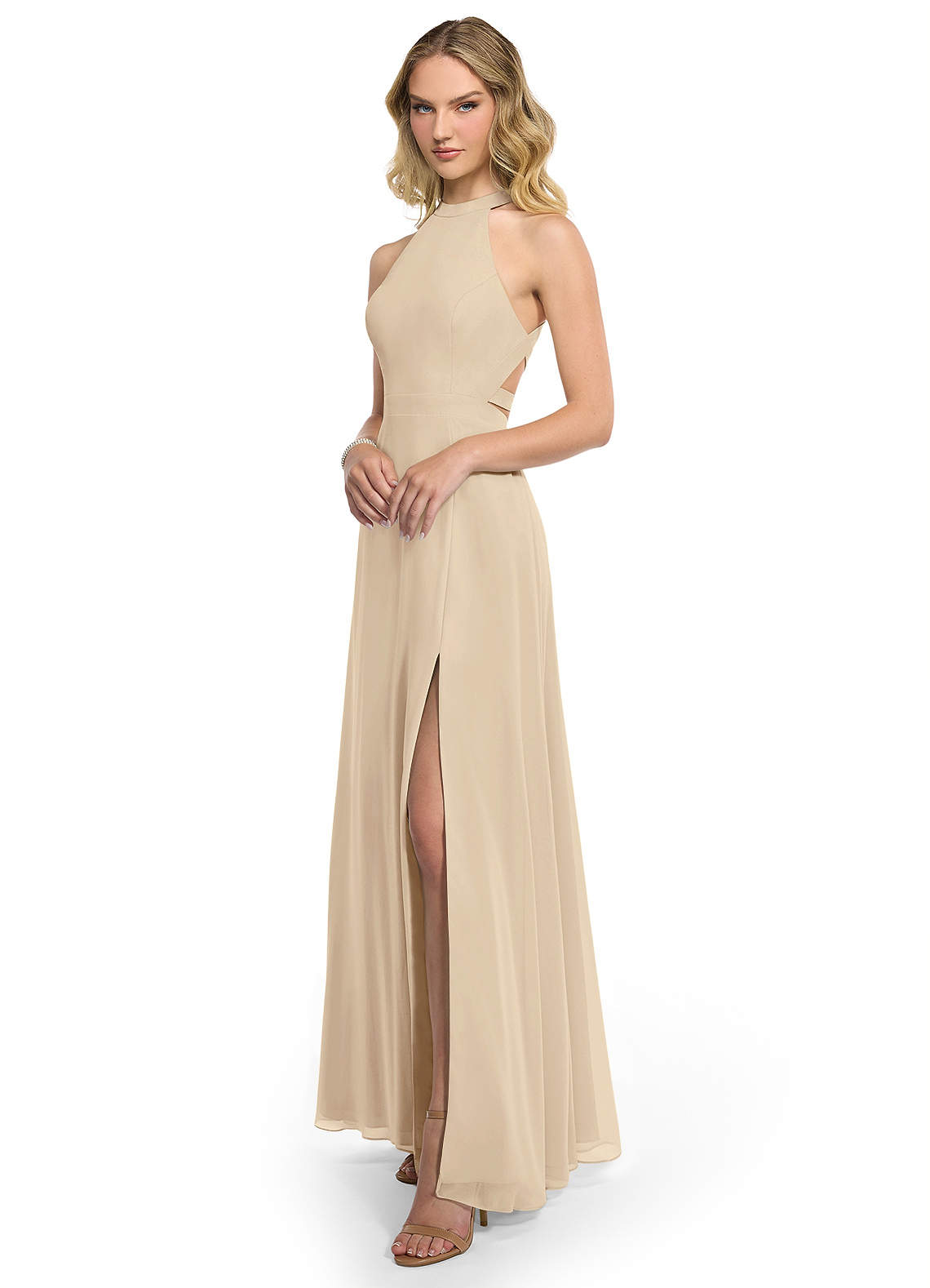 fitted lace wedding dress Nicole Maxi Dress, in Champagne Luxe Satin, Size: Xs | Show Me Your Mumu main image 1