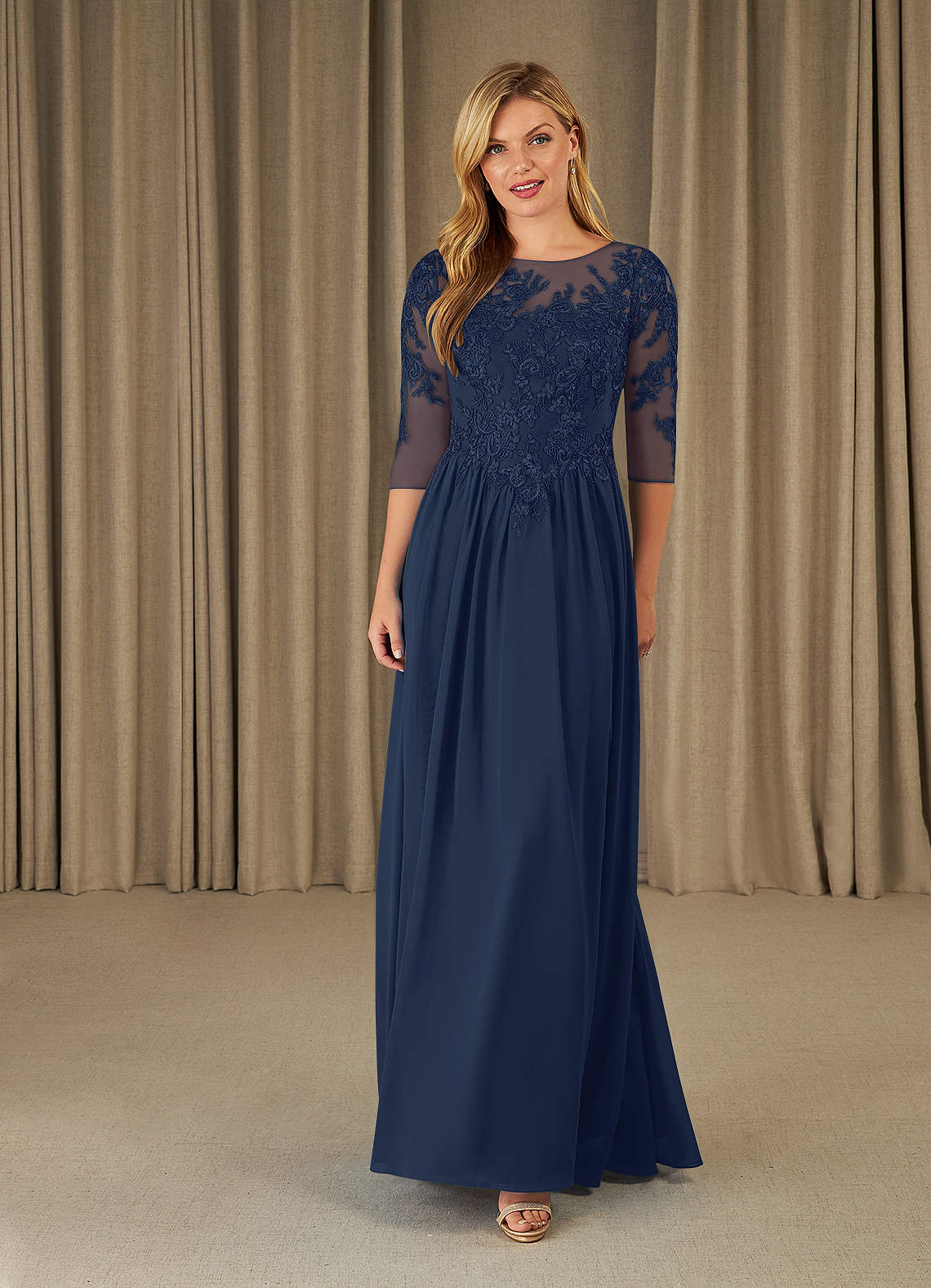 Azazie Mirielle Dark Navy A-Line Scoop Lace Chiffon Dress | Azazie Azazie Mirielle Dark Navy A-Line Scoop Lace Chiffon Dress | Azazie
