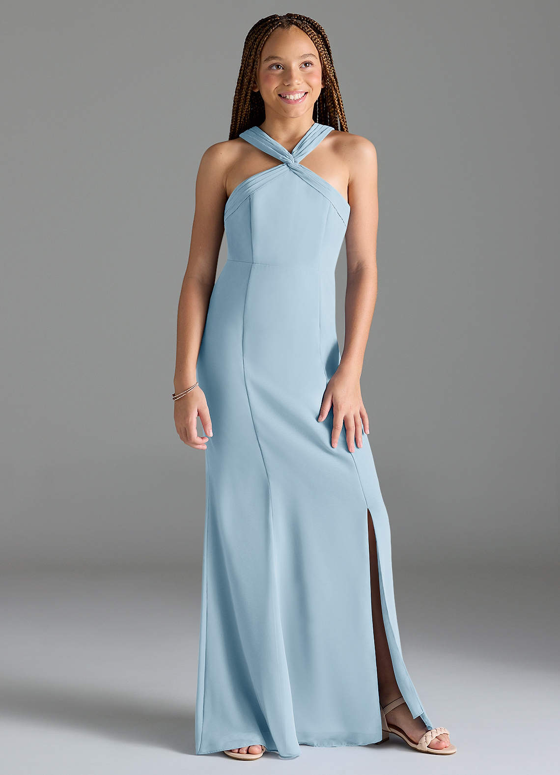 Azazie Rue Junior Sky Blue Mermaid Side Slit Chiffon Dress image3