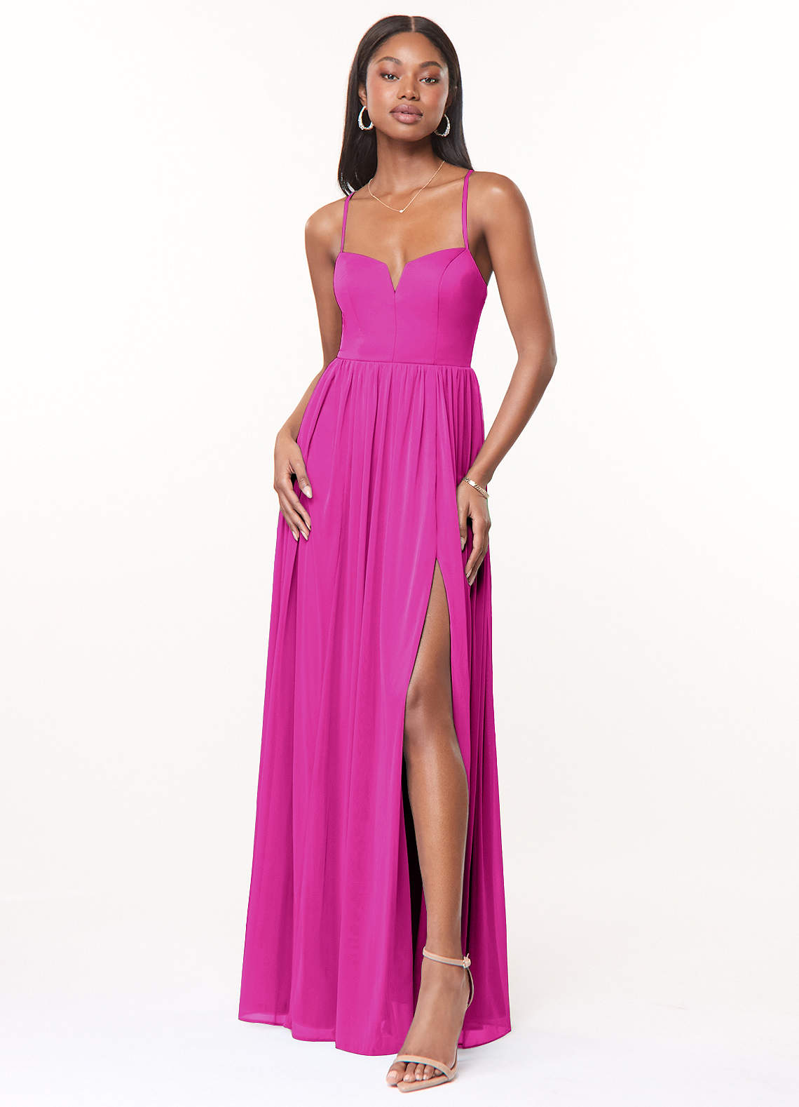 Azazie Marsol Brautjungfernkleider A-Linie Korsett Gittergewebe Kleid Fuchsia image1