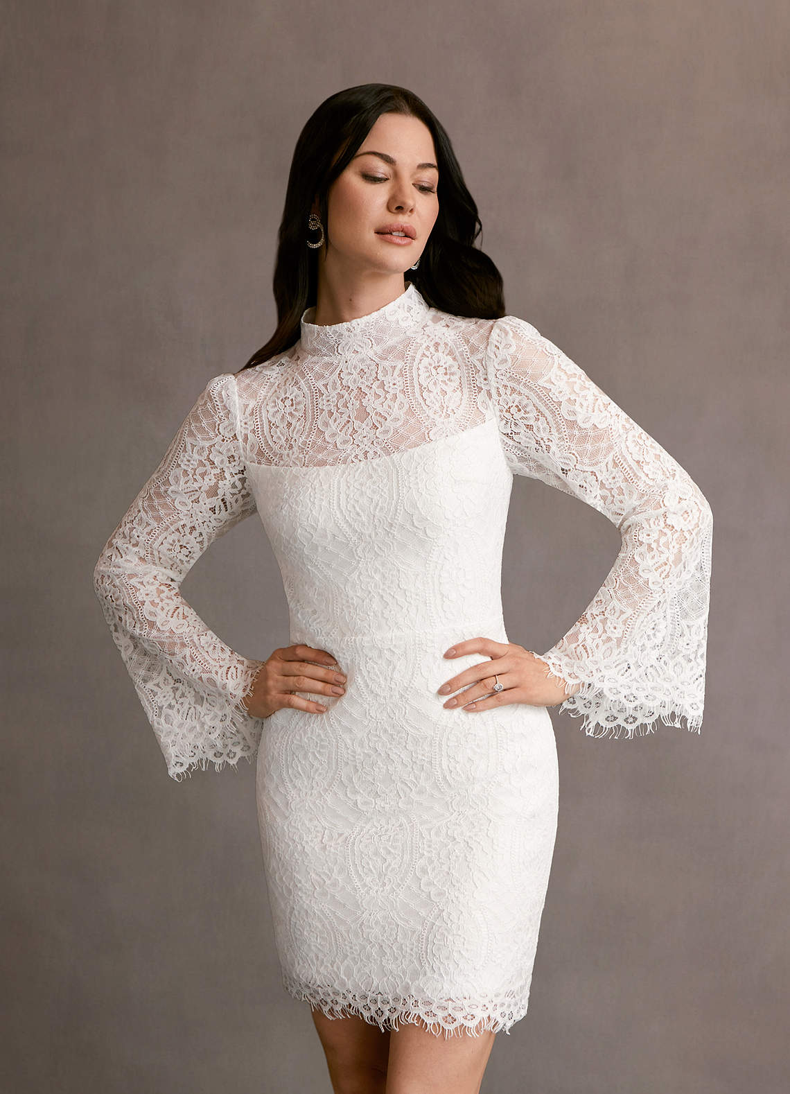 Azazie Ivie Wedding Dresses Diamond White Sheath High Neck Lace Dress image4