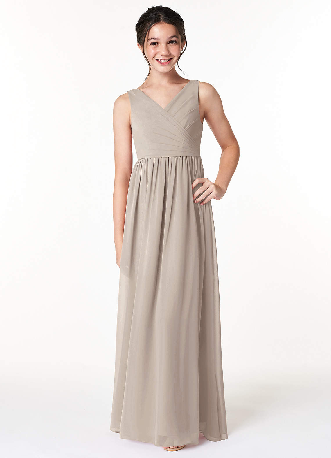 Azazie Sawyer Junior Frost A-Line Pleated Chiffon Dress image1