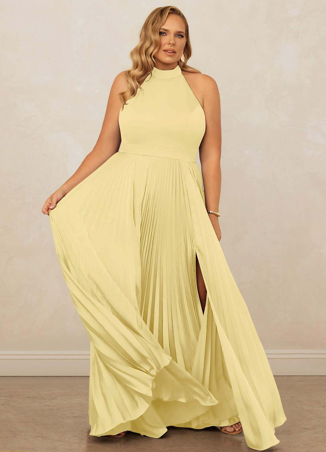 Christian Siriano Bridal for Azazie 1007 Bridesmaid Dresses Lemon Sorbet A-Line Pleated Stretch Satin Dress image11