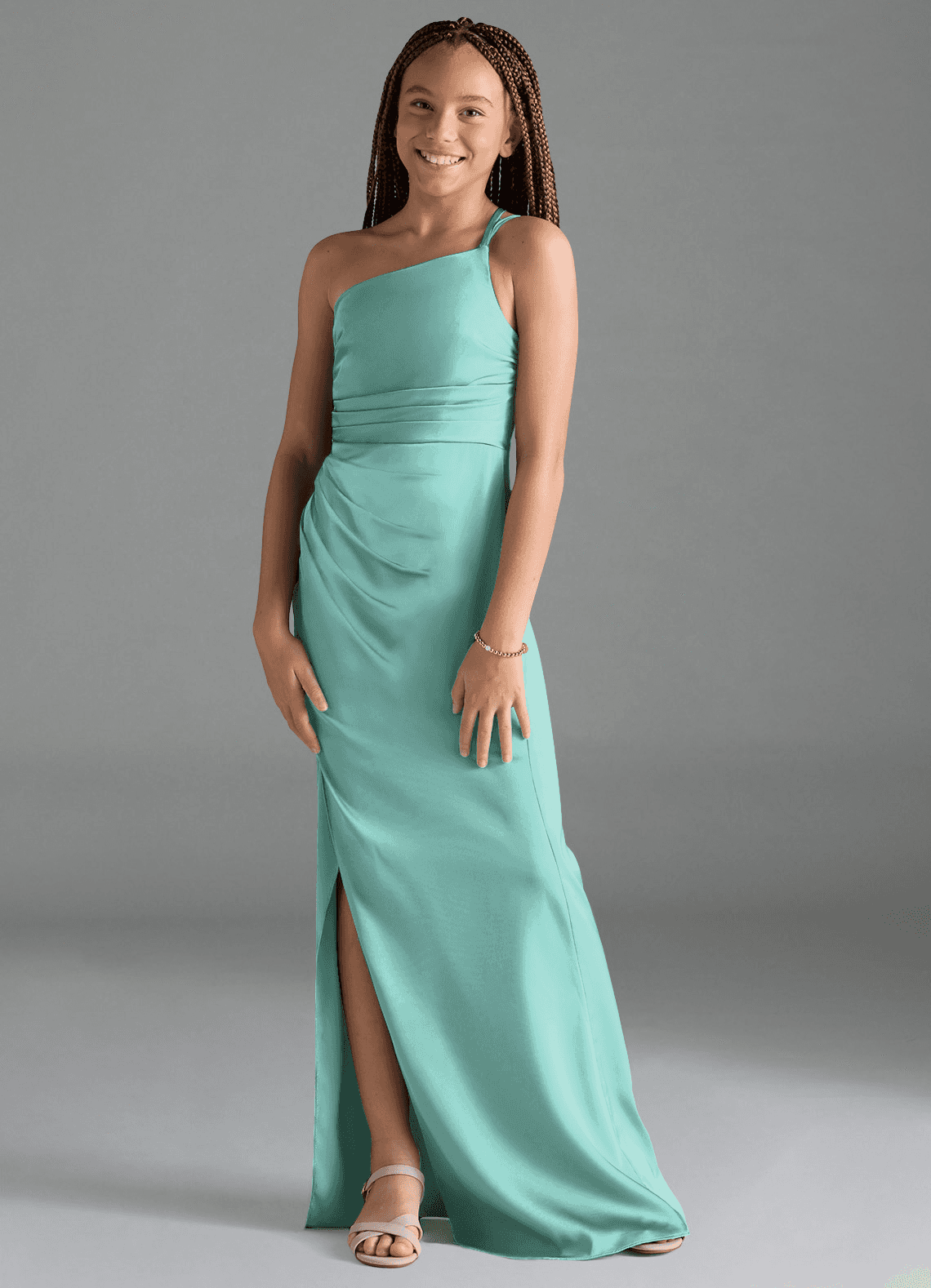 Azazie Eren Junior Etui Plissee Stretch-Satin Kleid Aqua image1