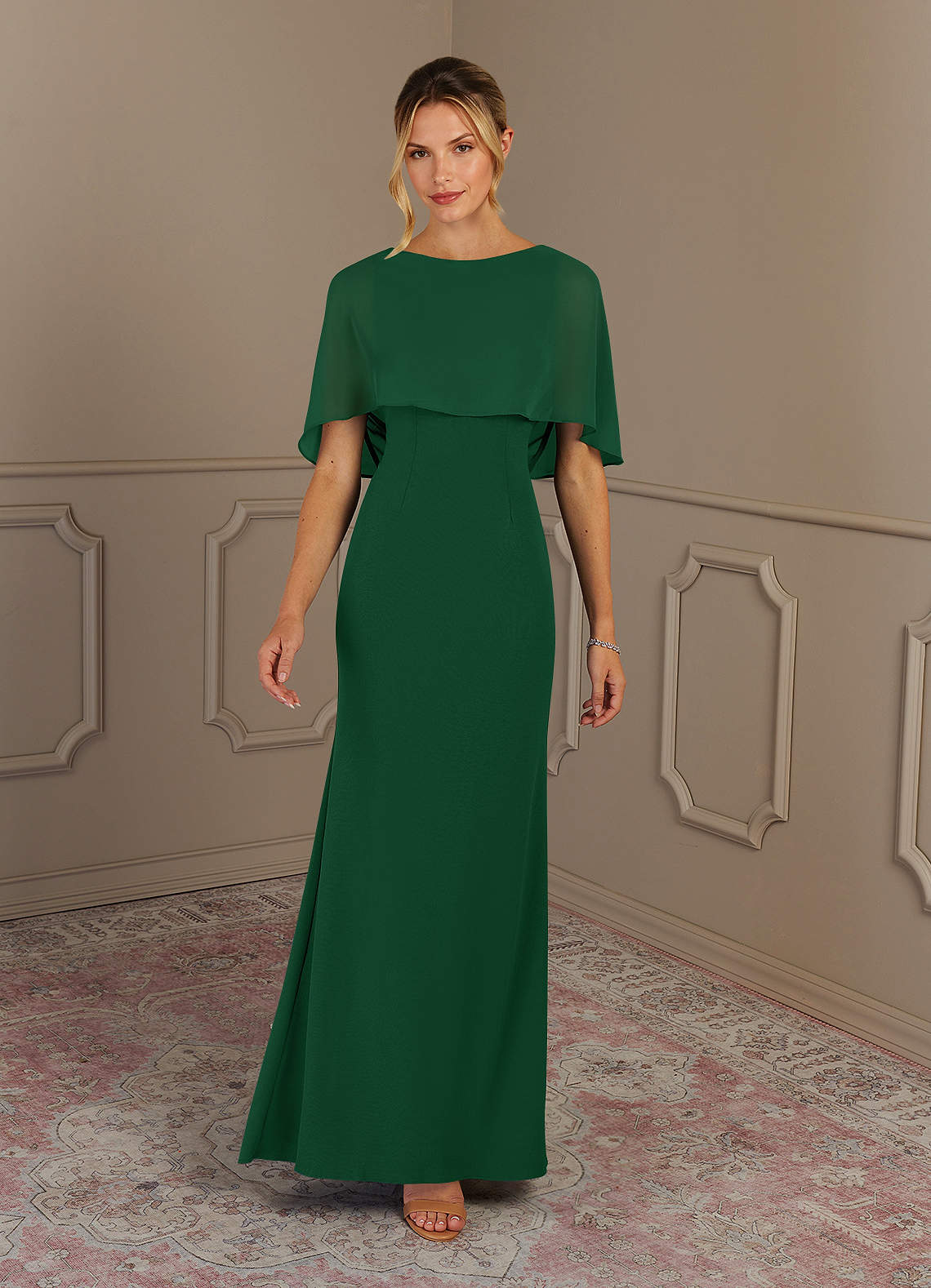 Azazie Dion vestidos de madre de la novia Vestido de Verde Oscuro de Crepé elástico de Recto con Scoop image2