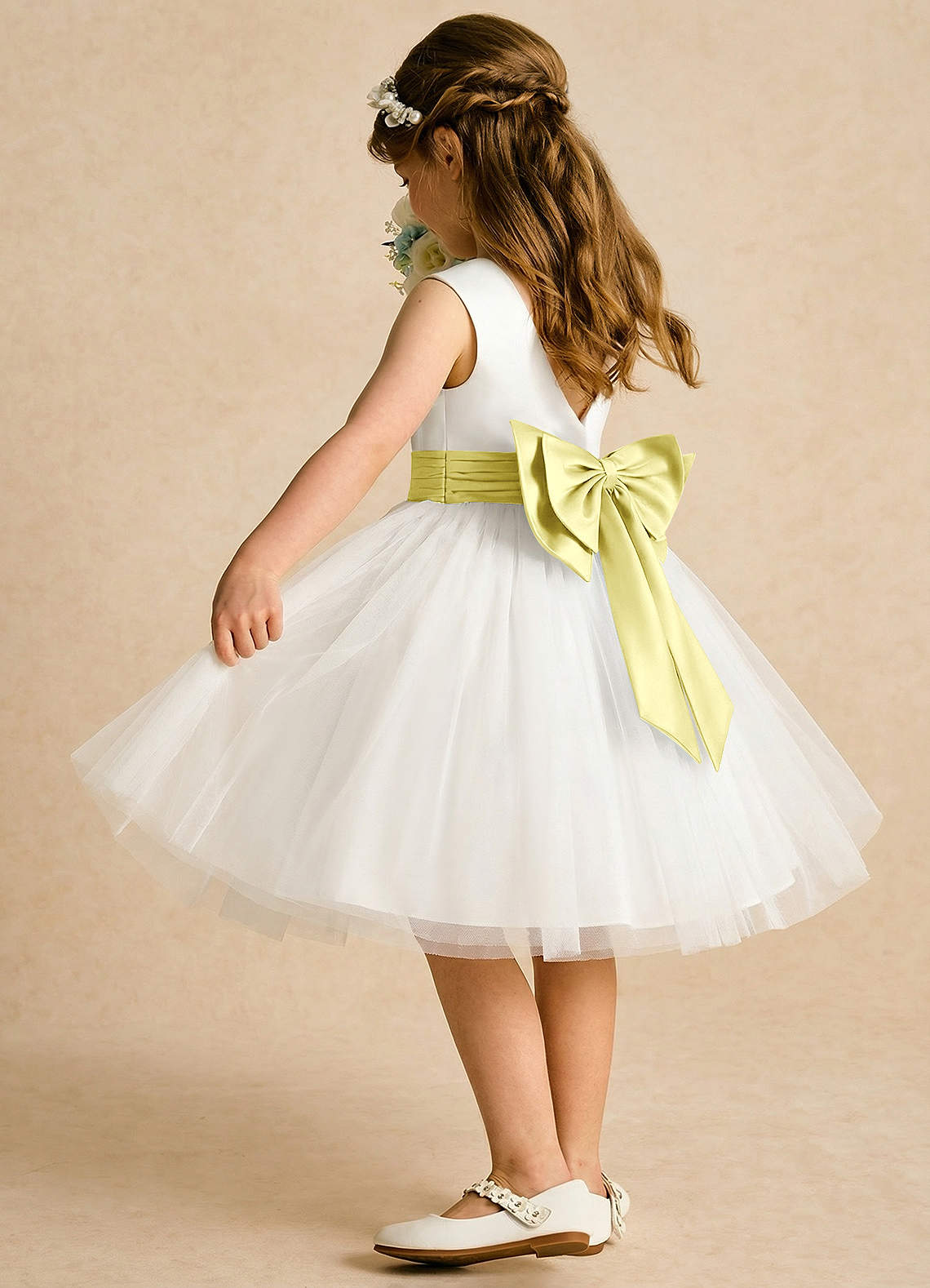 Azazie Sosie Flower Girl Klänningar Klänning A-Line i Tyll Plisserad image3