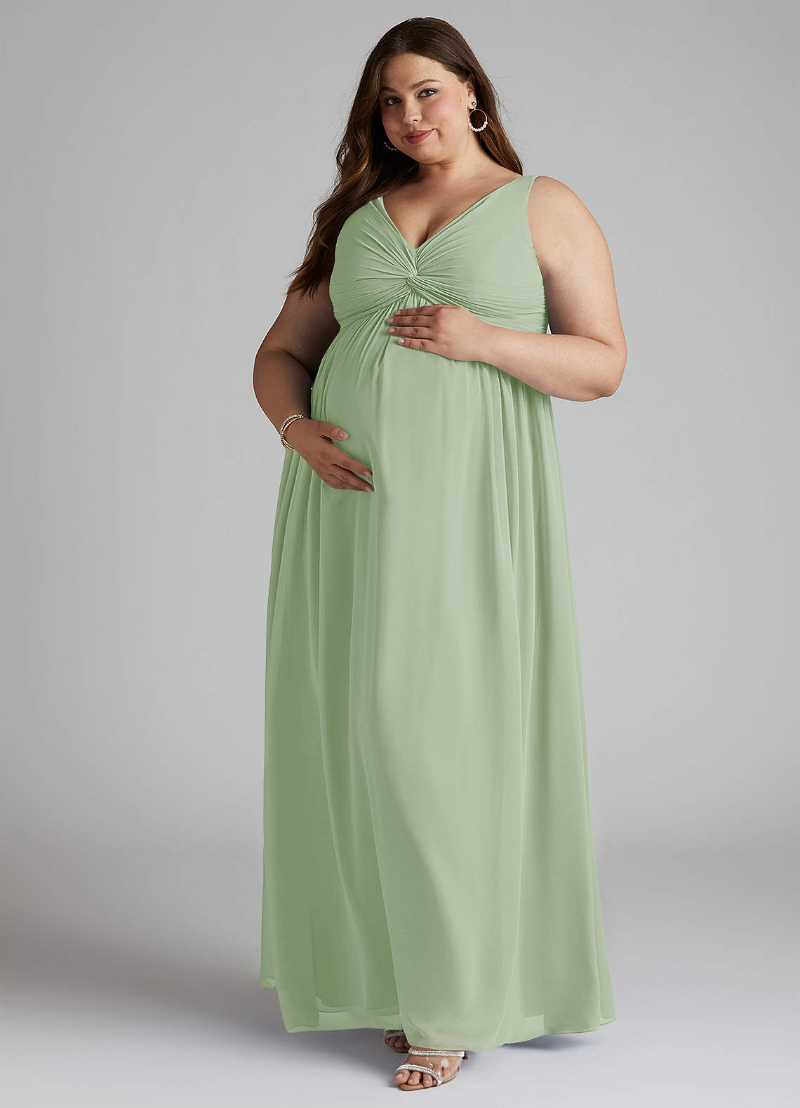 Azazie Yetta Maternity Bridesmaid Dresses A-Line V-Neck Gathered Chiffon Floor-Length Dress image8