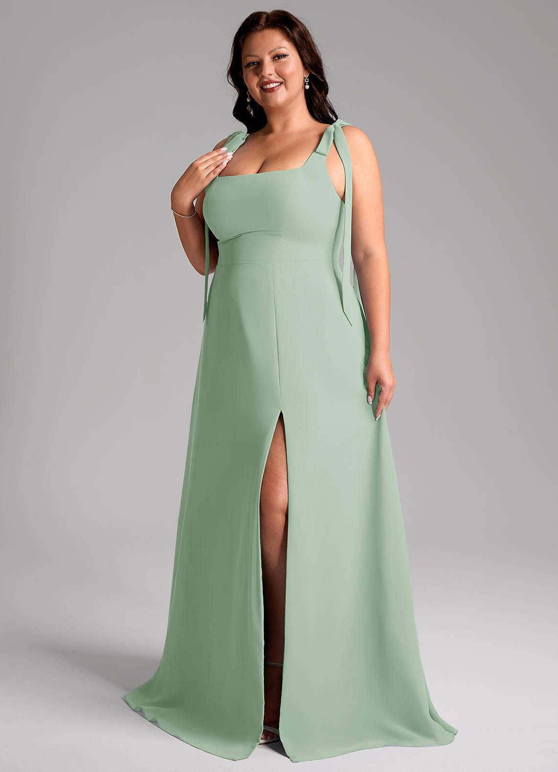 Azazie Debra At-home Try On Dresses Agave A-Line with Pockets Chiffon Convertible Dress image13