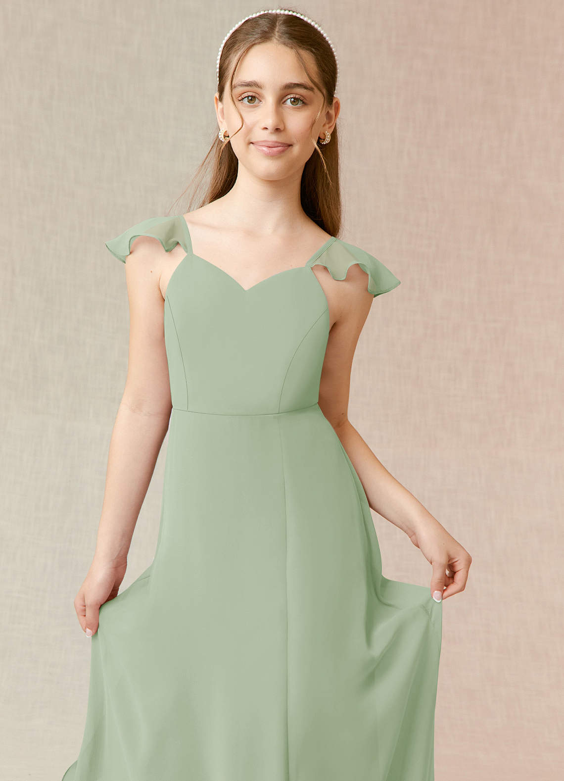 Azazie Everett Junior Dusty Sage A-Line Chiffon Dress image4