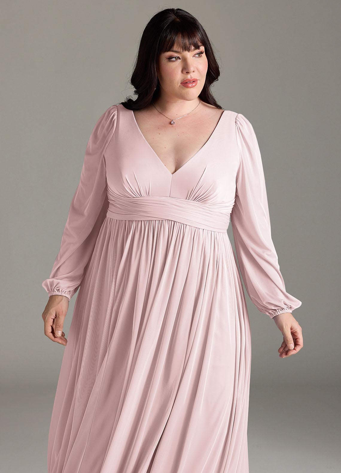 Azazie Norah Abiti da Damigella Abito A-Line in Chiffon con Maniche lunghe e Scollo a V Rosa Rossore image11