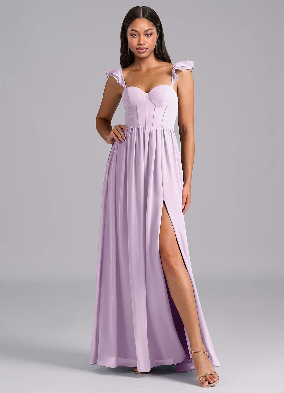 Azazie Denisse Kleider zum Anprobieren zu Hause A-Linie Gestreift Chiffon Kleid Burgunderrot image4