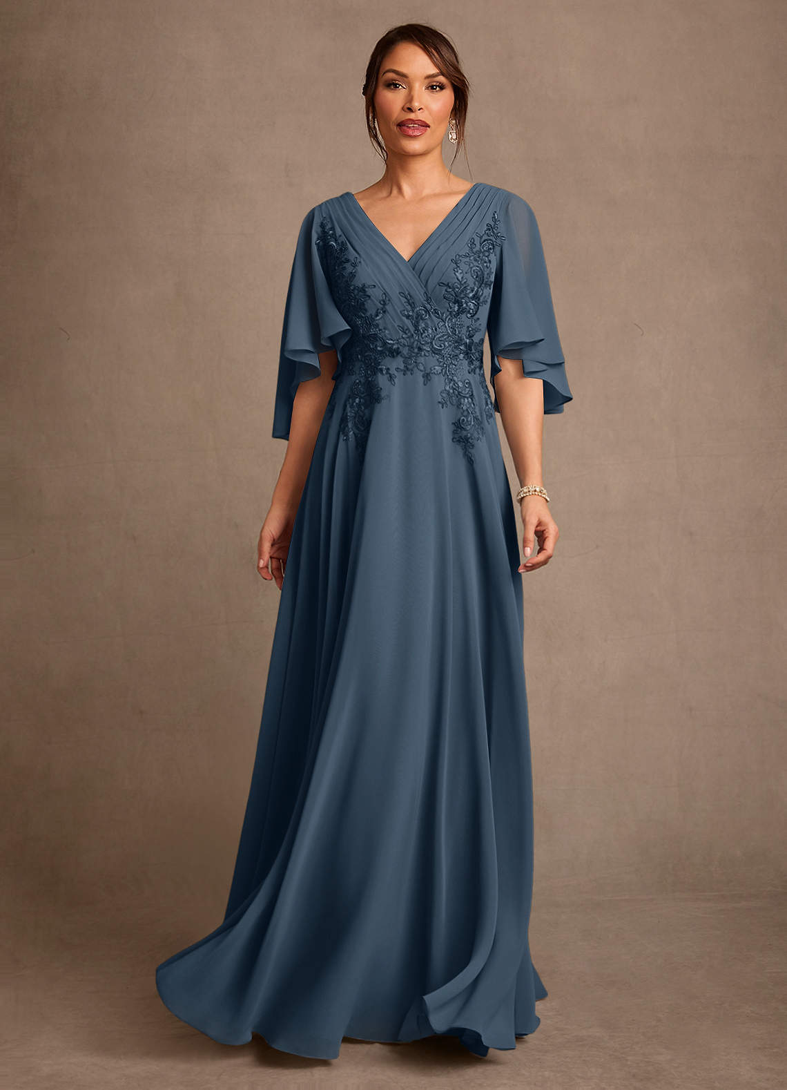 夜翠　ロンブル Azazie Tilda Neptune A-Line Lace Chiffon Dress | Azazie