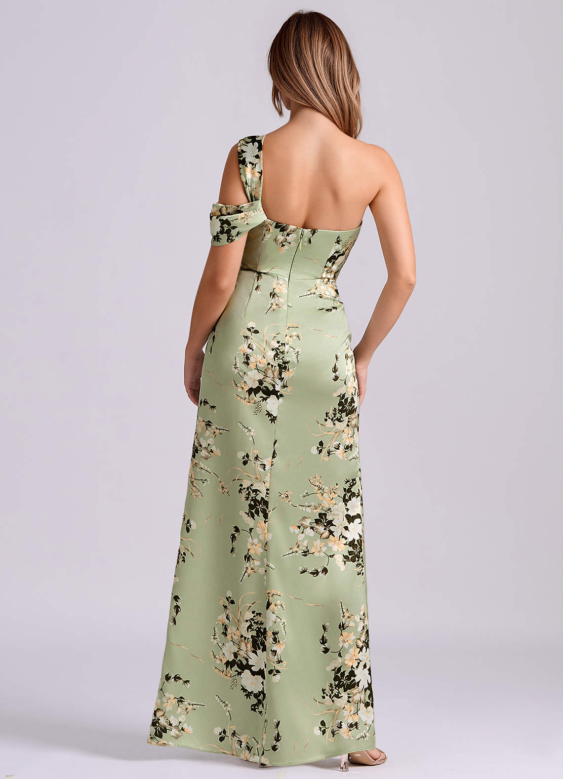 Azazie Wynter Abiti da Damigella Abito Tubino in Raso Elasticizzato Monospalla Floral Vines image5