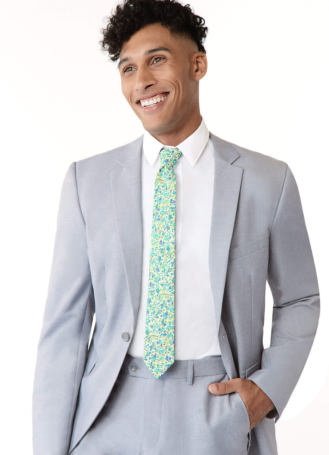 front Green Meadow Floral Skinny Tie