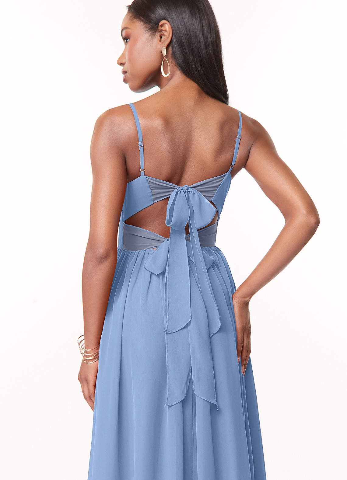 Azazie Zeya Bridesmaid Dresses Steel Blue A-Line V-Neck Pleated Chiffon Dress image1