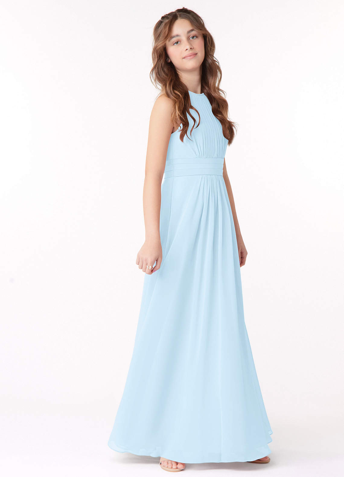 Azazie Bonnie Junior Sky Blue A-Line Pleated Chiffon Dress image1