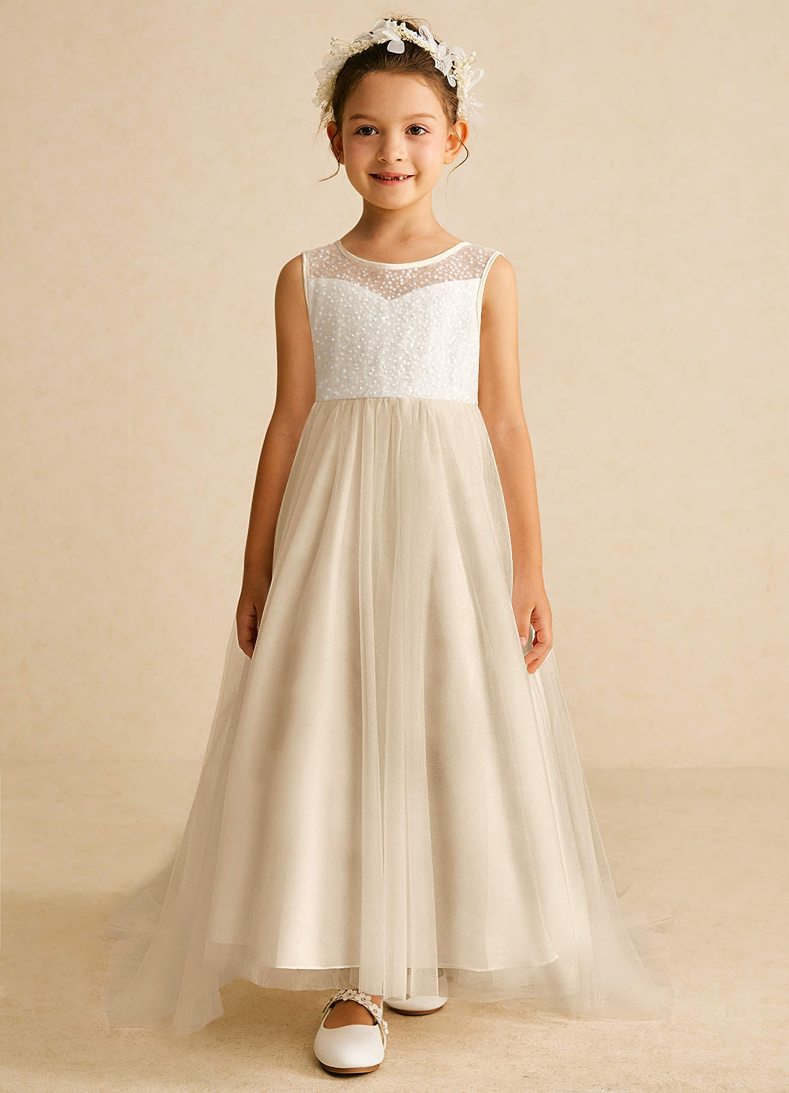 Azazie Tay Flower Girl Klänningar Klänning A-Linje i Tyll Paljetter image1