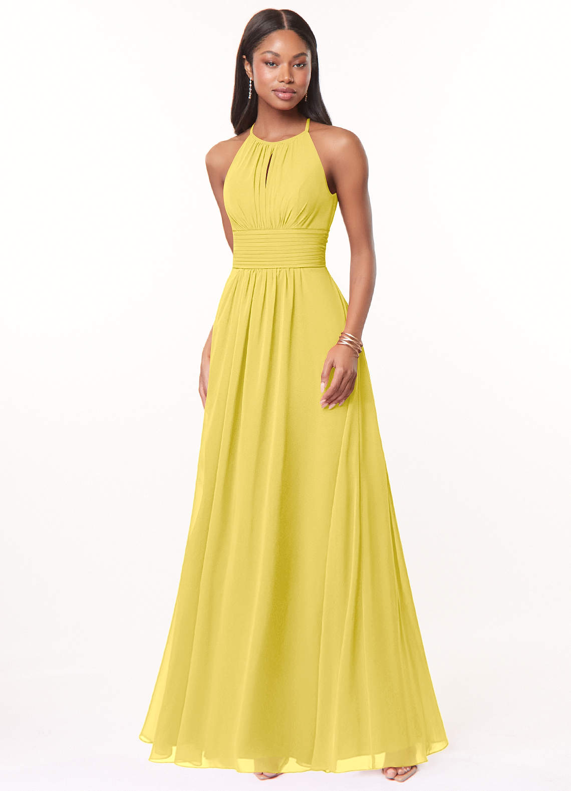 yellow halter neck bridesmaid dress Six Stories Bridesmaid satin halter neck plunge twist detail maxi dress in  yellow