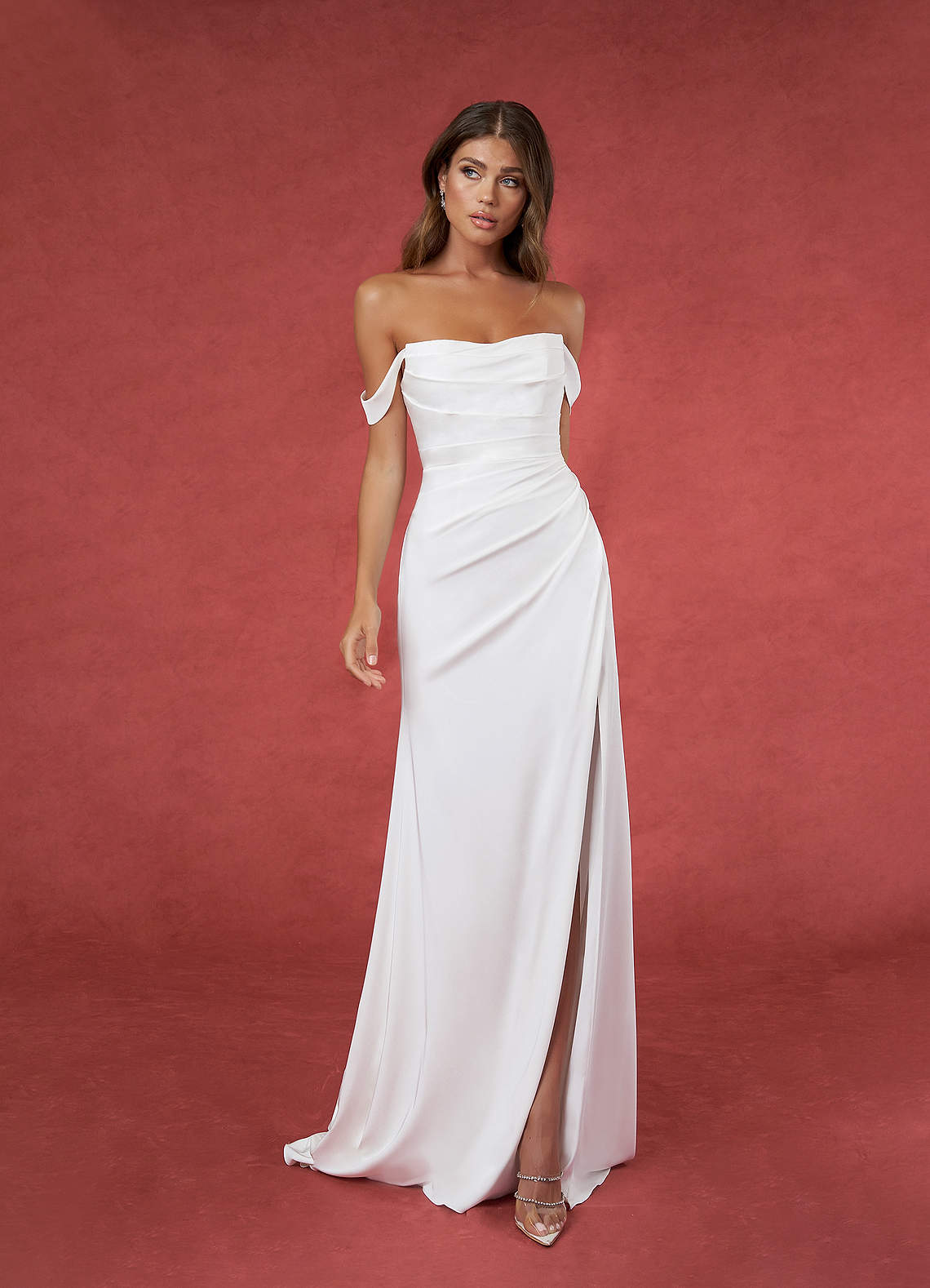 Azazie Moonlight Wedding Dresses Diamond White Mermaid Scoop Pleated Crepe Back Satin Dress image1