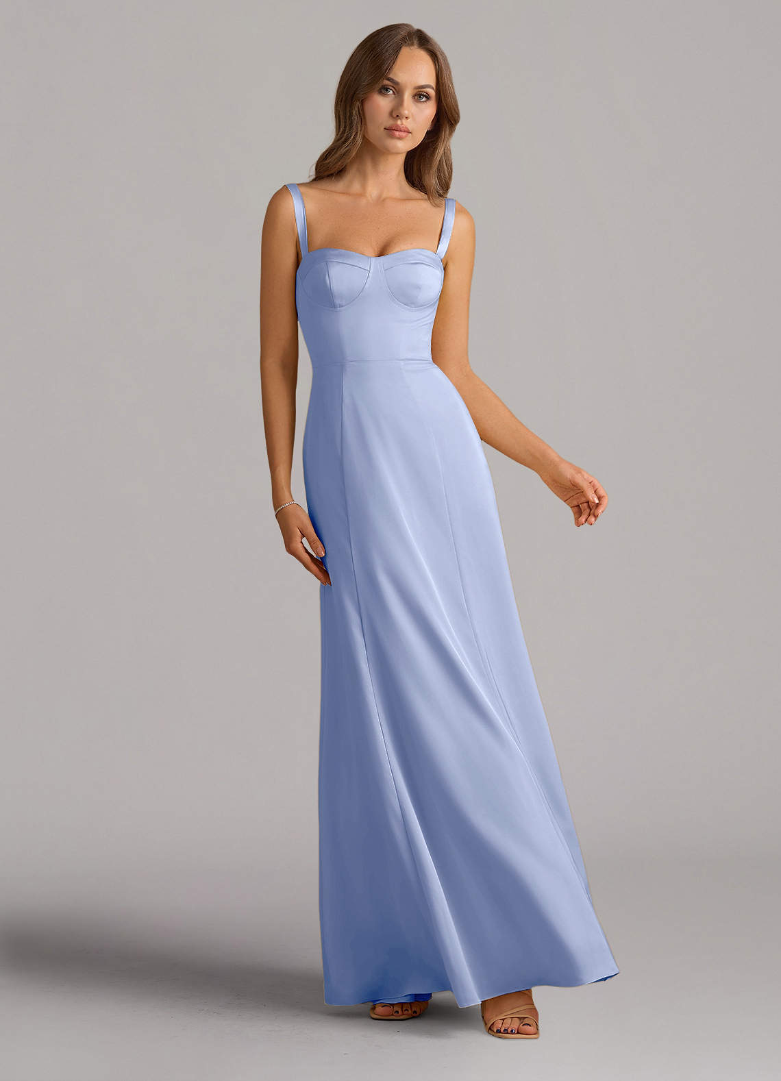 Azazie Amaris Vestidos de damas de honor Vestido de Hielo de Satén Elástico de Corte en A con Corsé image1