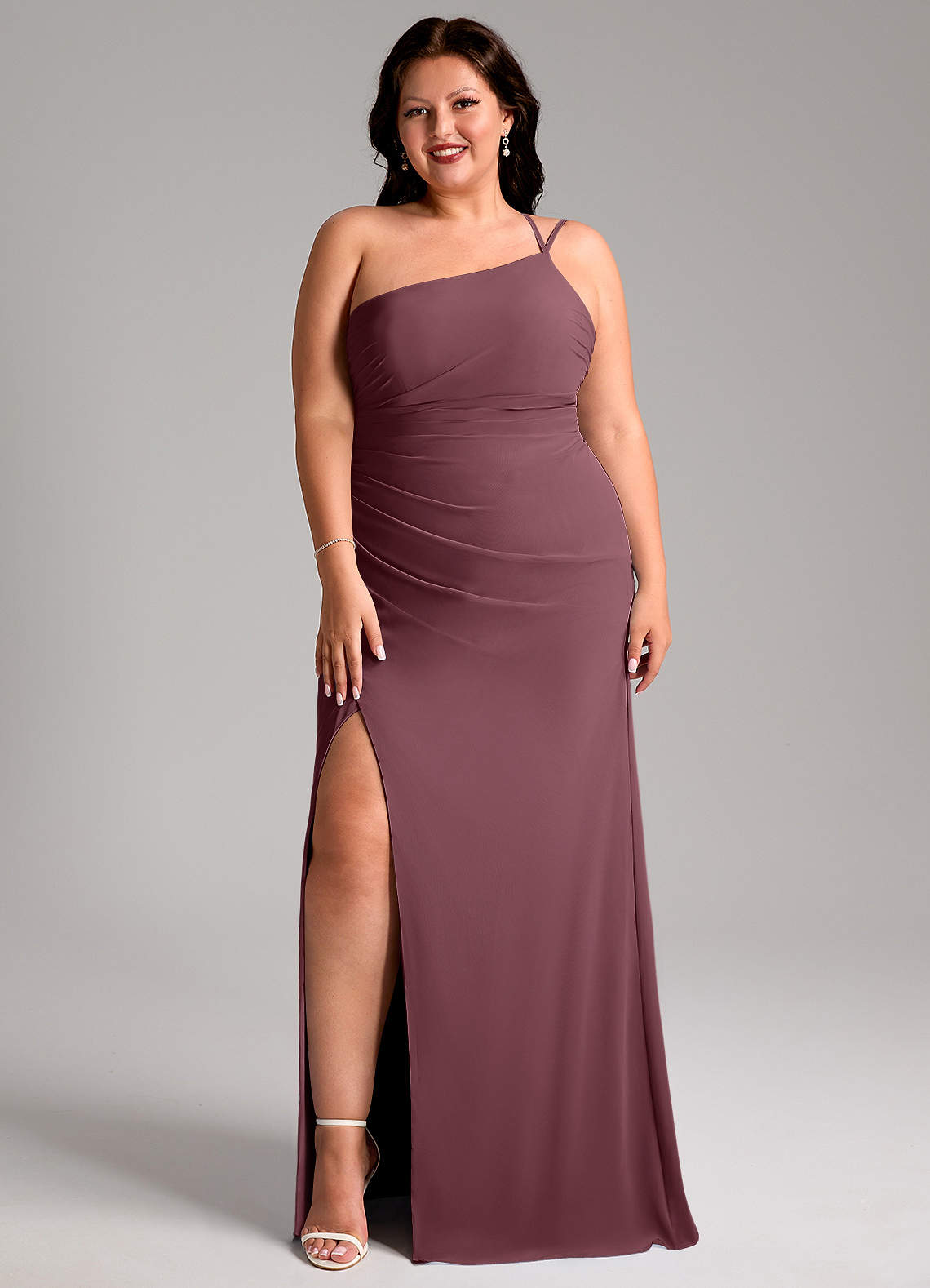 Azazie Eren Jurken voor bruidsmeisjes Jurk van Chiffon met Kolom One-Shoulder Sangria image9