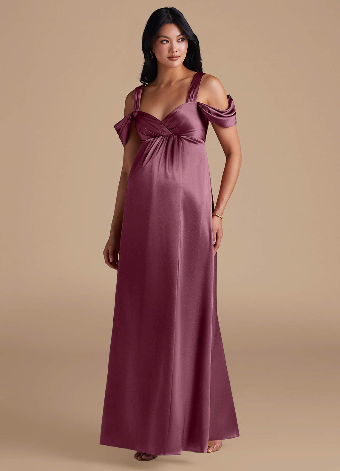 Azazie Rhea vestidos de dama de honor de maternidad Vestido de Corte En A Plisado Hasta el suelo Satén Metálico image4