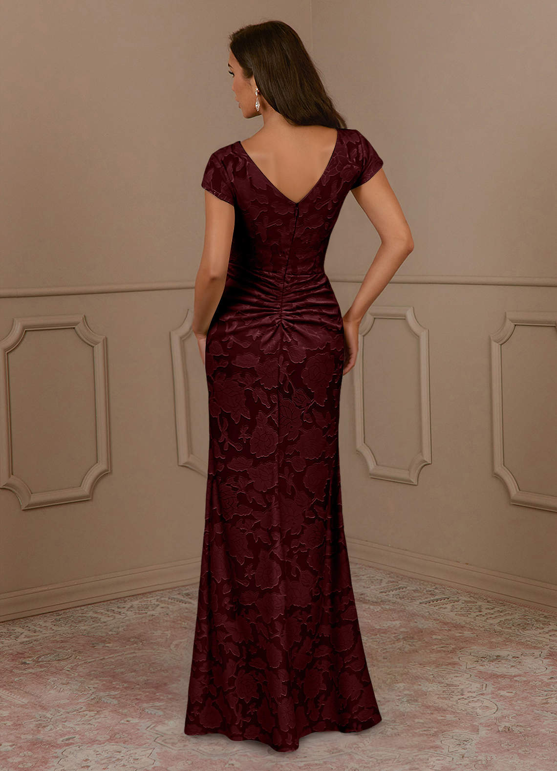 Azazie Roya Mother of the Bride Dresses Cabernet Mermaid Ruched Floral Burnout Dress image3