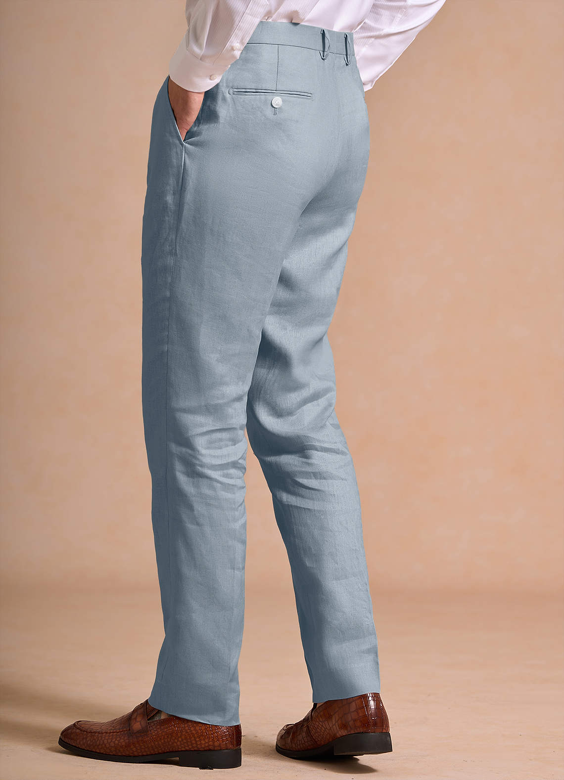 front Harrison Azul Empoeirado Calças sociais 100% linho