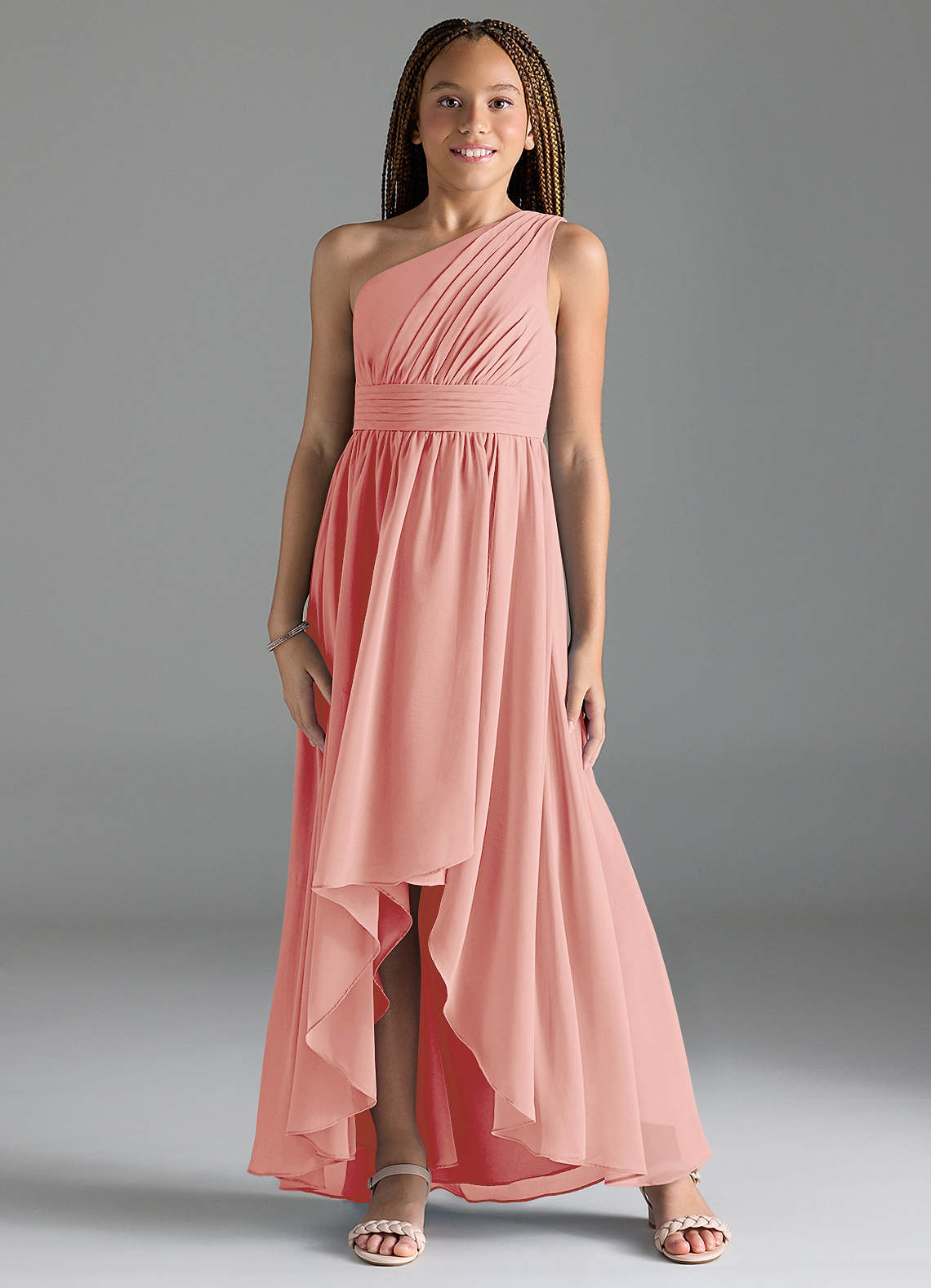 Azazie Mathilda Junior Rosette A-Line Pleated Chiffon Dress image1