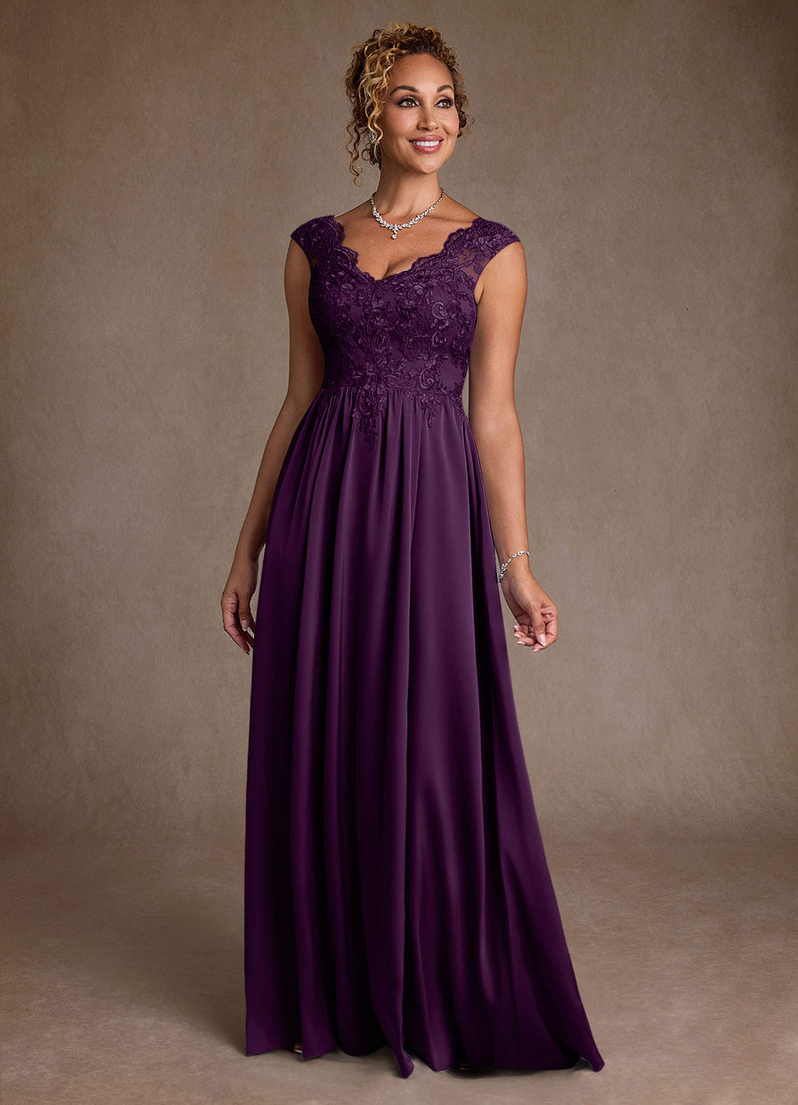 Azazie Amethyst Grape A-Line Lace Dress | Azazie