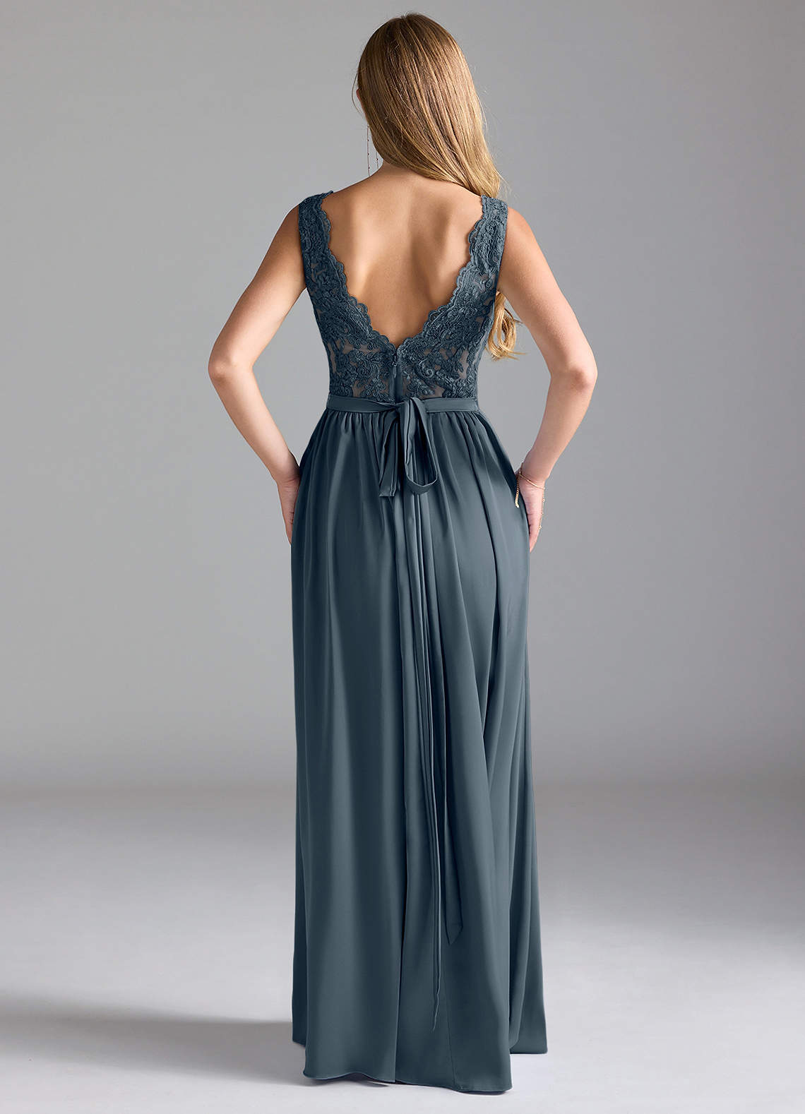 Azazie Elly Bridesmaid Dresses Twilight A-Line Lace Stretch Satin Dress image1