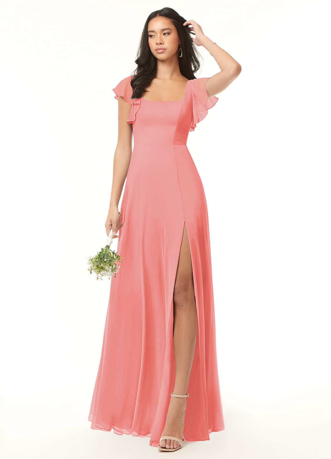 Azazie Bondi Coral Chiffon Bridesmaid Dresses | Azazie