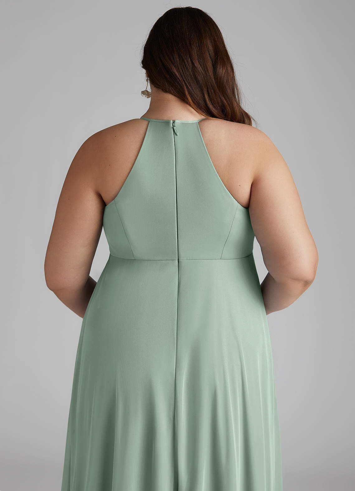 Azazie Annabelle At-home Try On Dresses A-Line V-Neck Pleated Mesh Floor-Length Dress image9