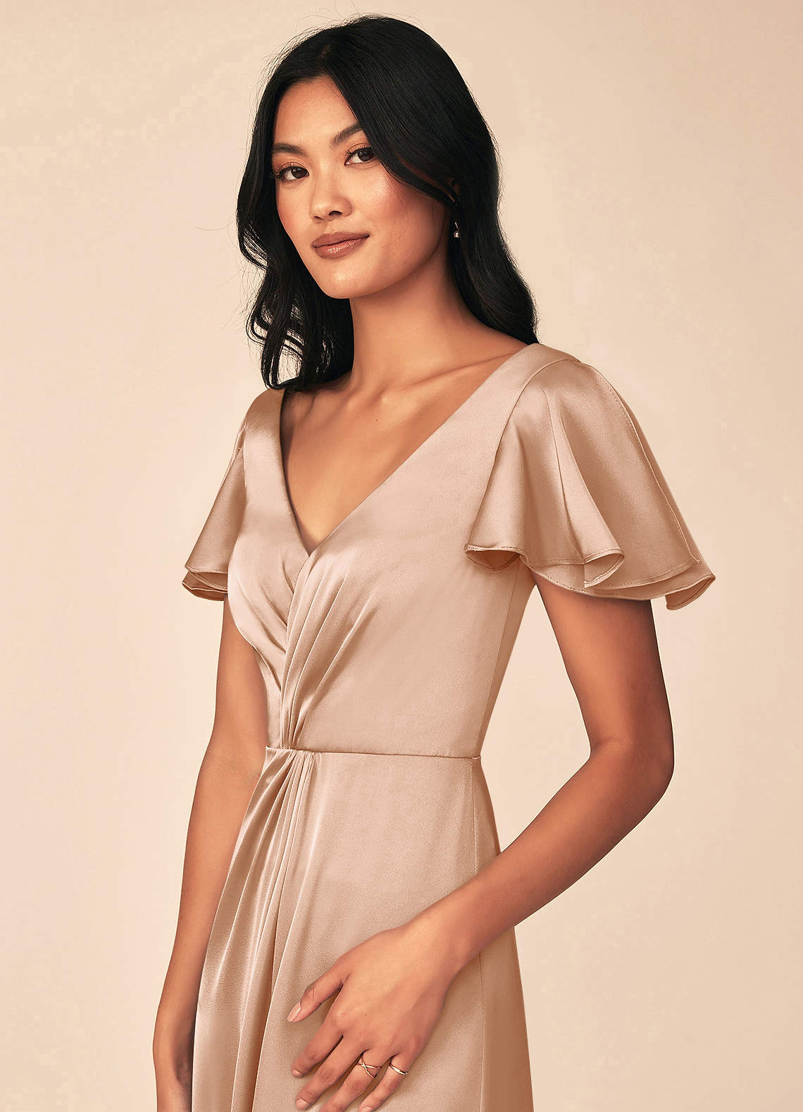 Azazie Soren Bridesmaid Dresses English Rose A-Line Pleated Stretch Satin Dress image6