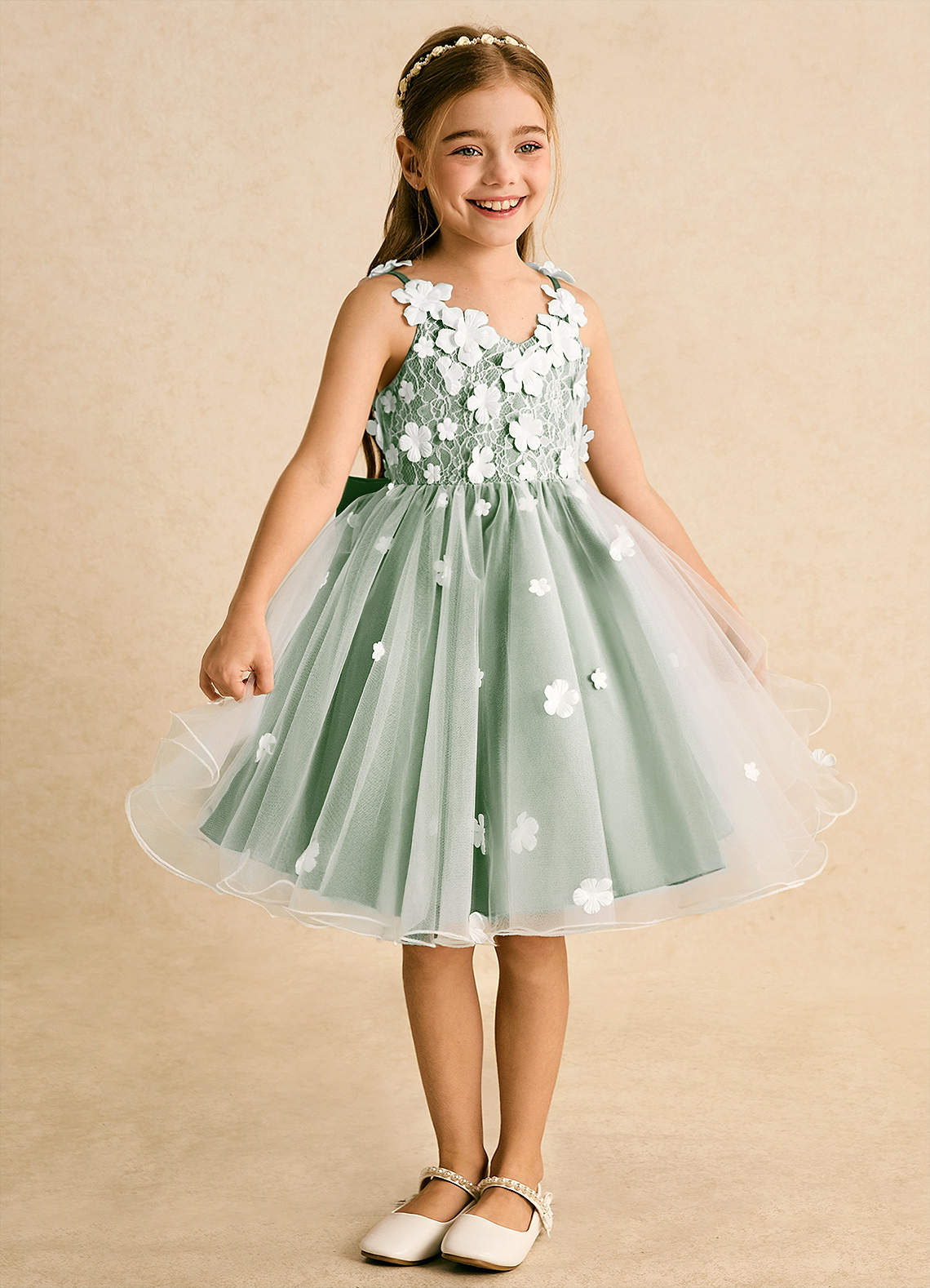 Azazie Junebug Flower Girl Dresses Ivory Matcha Ball-Gown Lace Tulle Dress image4