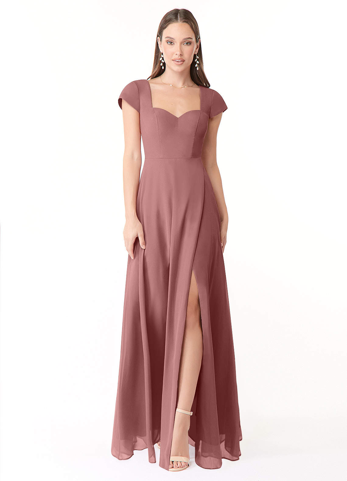 Azazie Hainsly Bridesmaid Dresses Desert Rose A-Line Sweetheart Neckline Chiffon Dress image1
