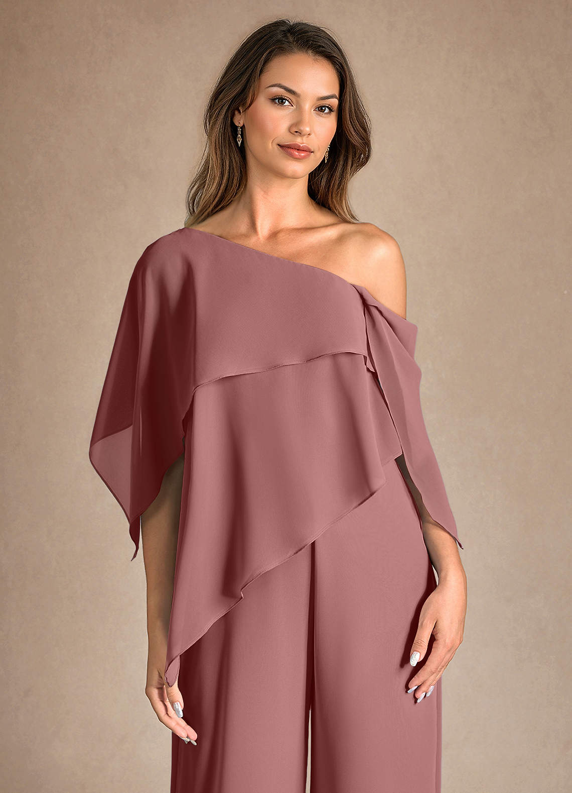 Azazie Halima vestidos de madre de la novia Vestido de Rosa Del Desierto de Gasa de Mono/Traje de pantalón con Corte Lateral image7