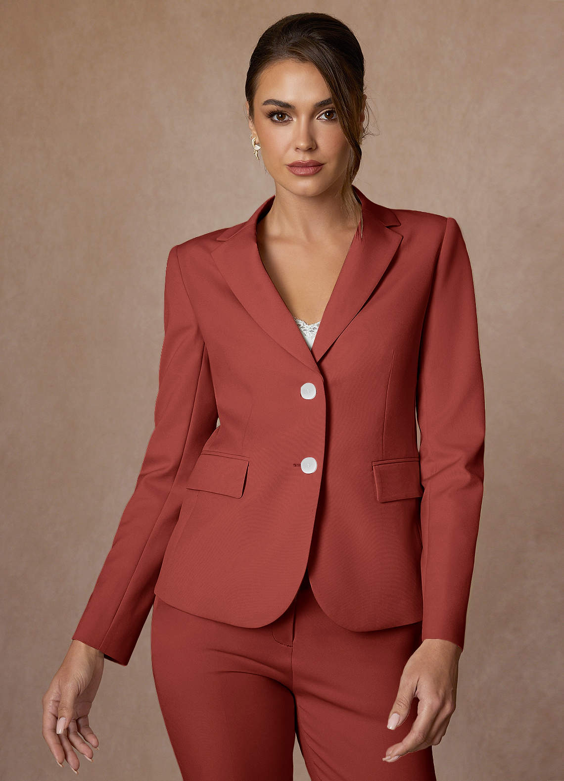 front Whitney Terracotta Structured Stretch Blazer