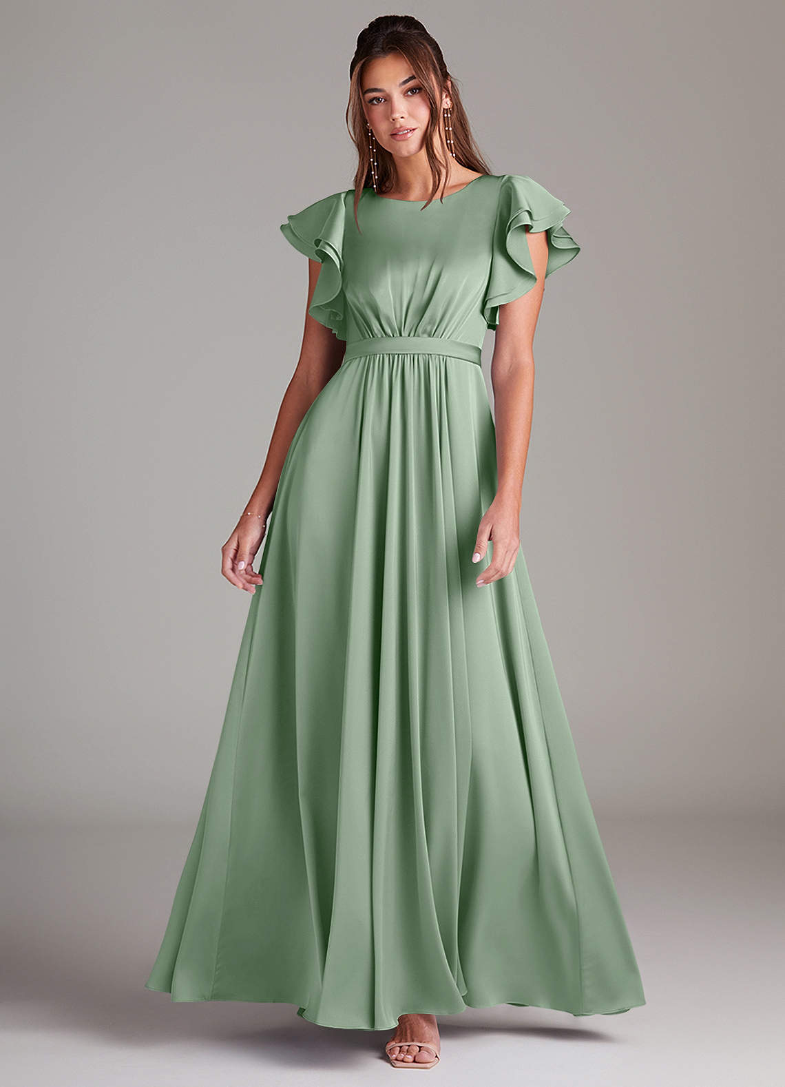 Azazie A-Line Scoop Neck Floor-Length Stretch Satin Modest Bridesmaid Dresses - Matcha Azazie A-Line Scoop Neck Floor-Length Stretch Satin Modest Bridesmaid Dresses - Matcha