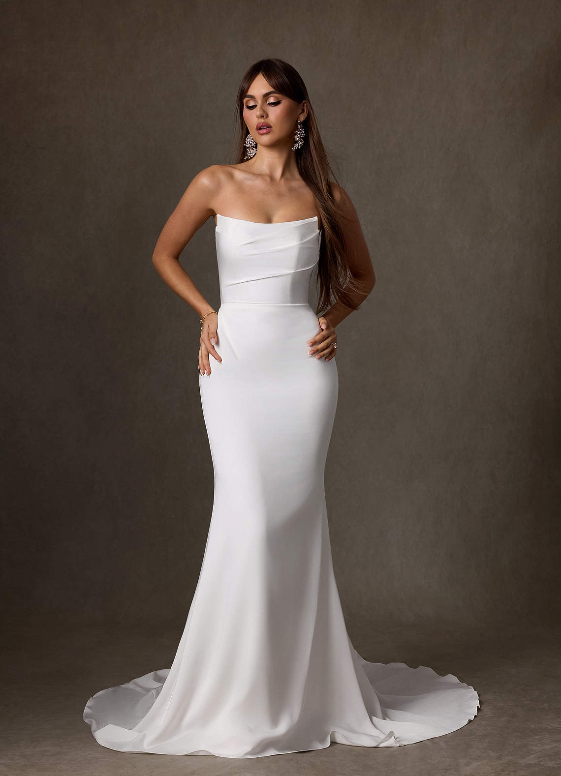 Azazie Jennet Wedding Dresses Diamond White Sheath Strapless Crepe Back Satin Dress image6