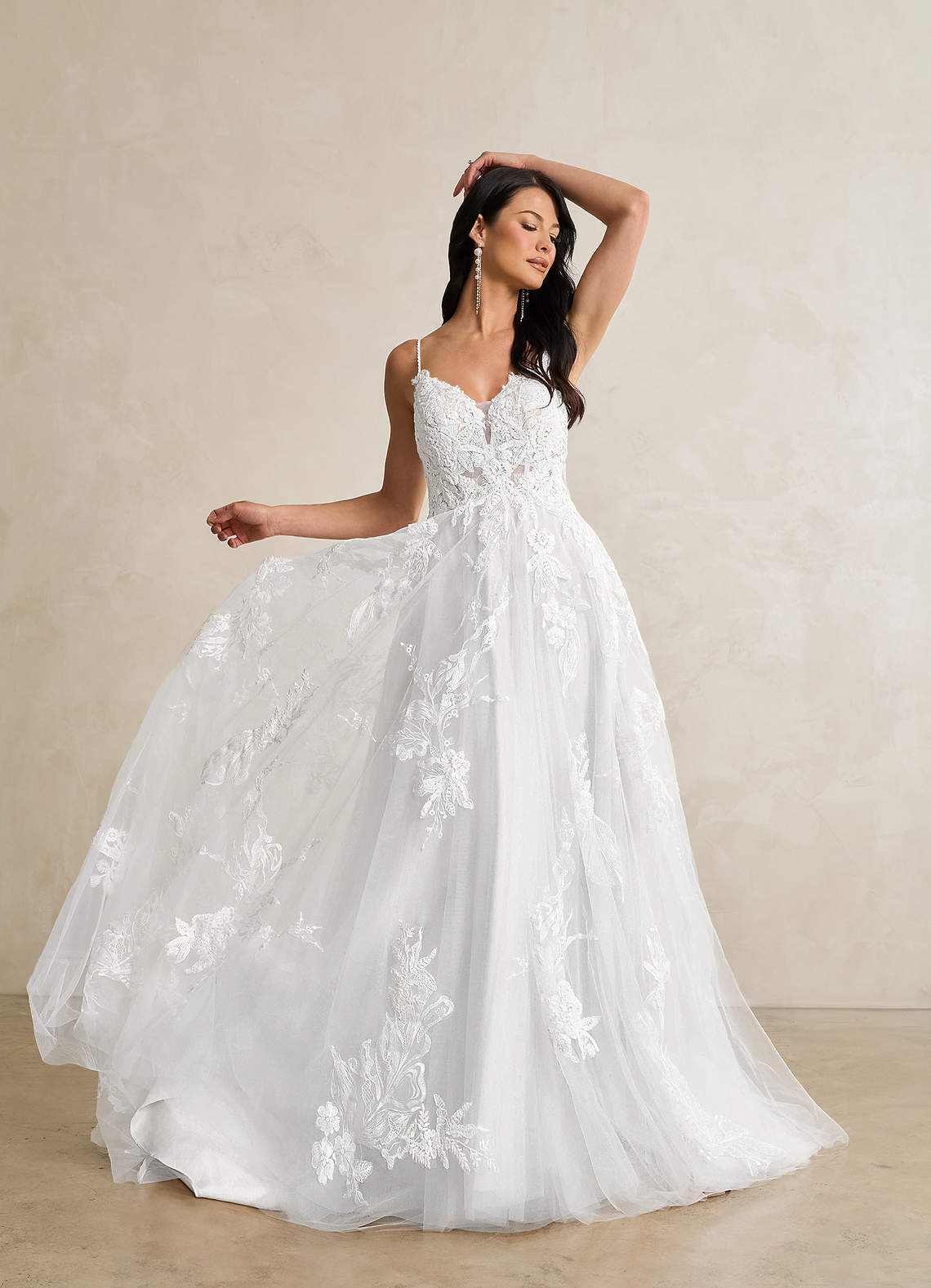 Azazie Lorenza Wedding Dresses Diamond White A-Line V-Neck Sequins Tulle Dress image5