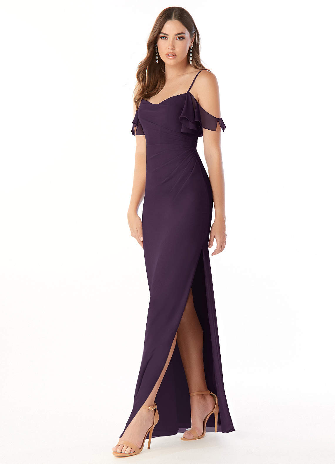 Azazie Emeralda Bridesmaid Dresses Plum Sheath Off the Shoulder Chiffon Dress image1