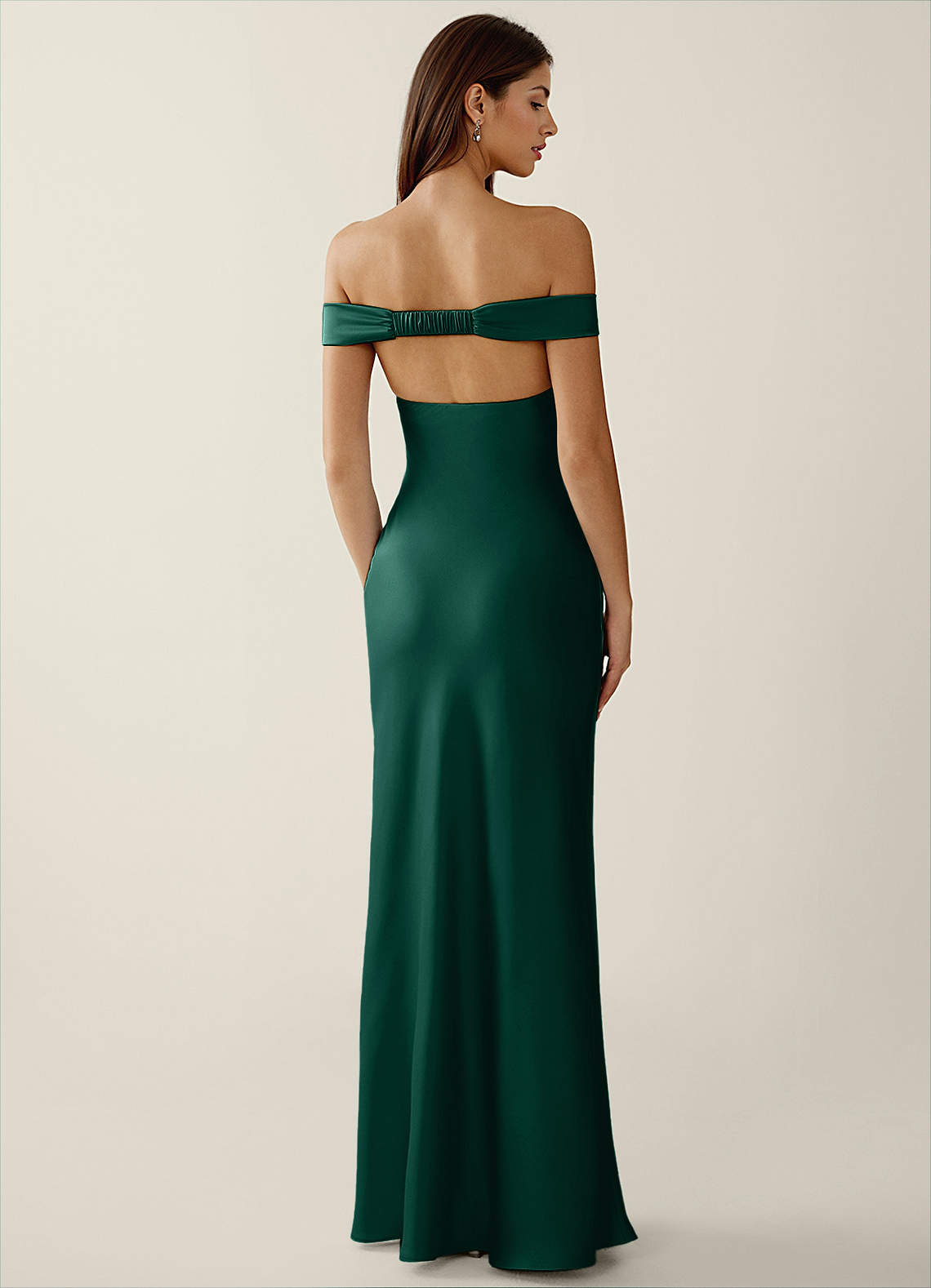 Gwendonme Emerald Green Satin Crystal Linen Prom Dress