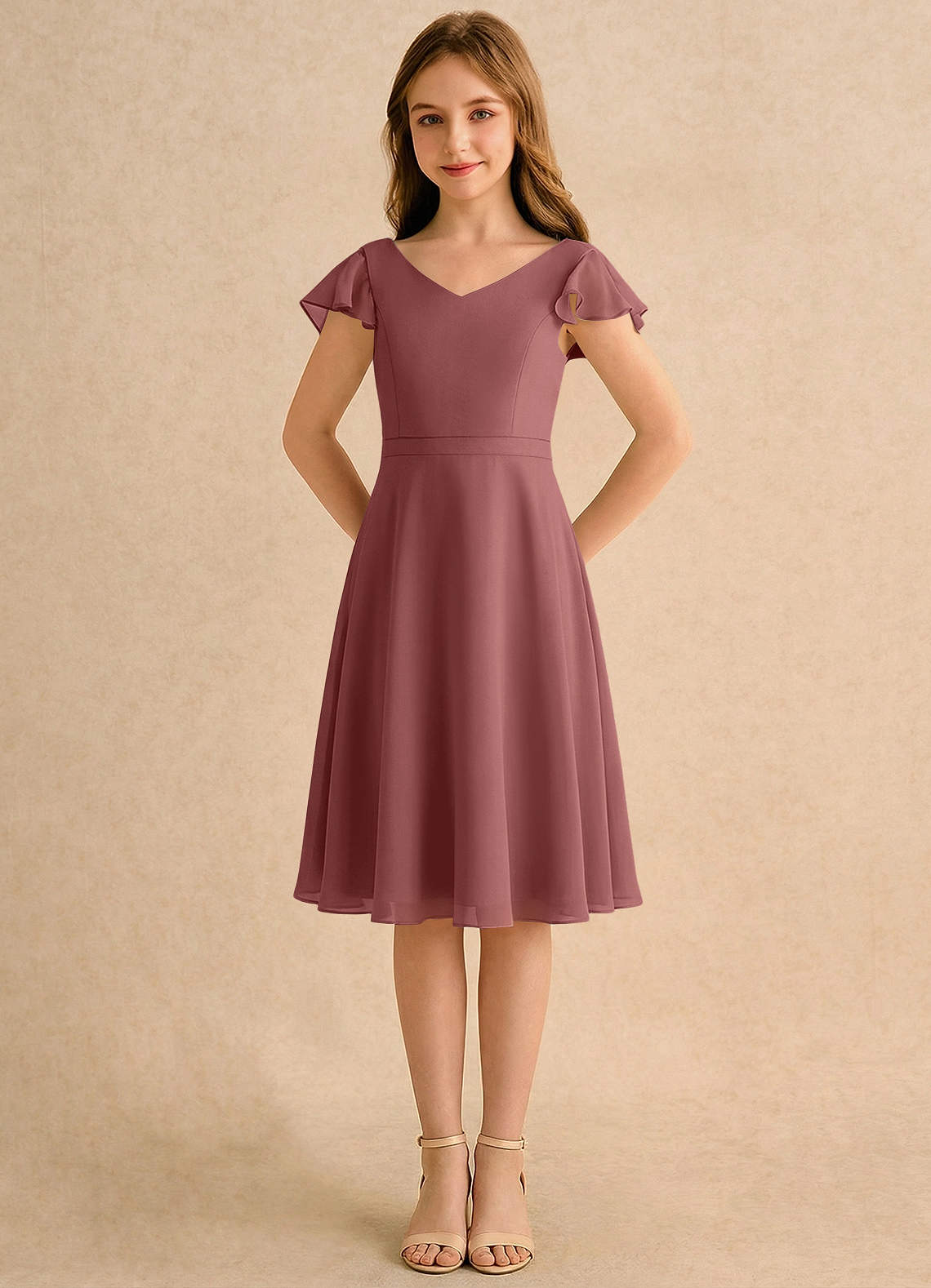 Azazie Narin Girls Formal Flower Girl Klänningar Klä A-Line i Chiffong med ärmar image4