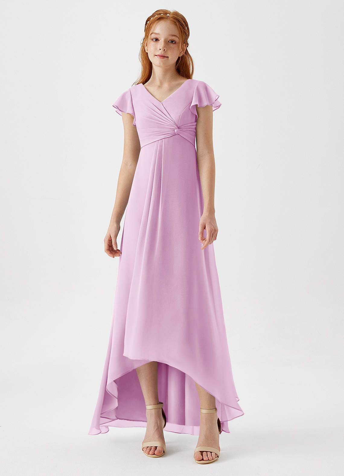 Azazie Breanne Junior Vestido de Rosa Caramelo de Gasa de Corte En A image3